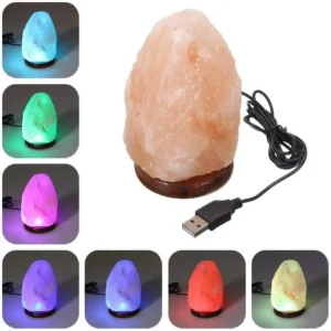 Himalayan Salt Lamp - 7 Colors Changing Glowing LED With Wooden Base (Rock Pink Salt)